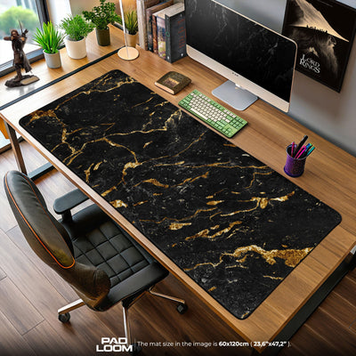 Black Marble Mouse Pad, Gold Vein Aesthetic Gaming Desk Mat