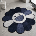 Black Murakami Flower shaped area rug, die-cut gaming rug