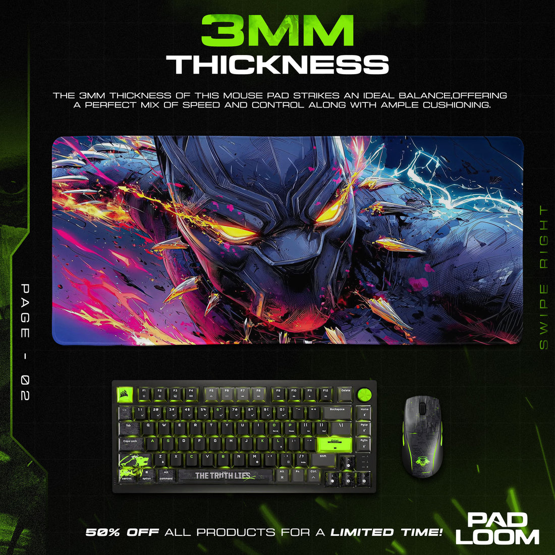 Black Panther Fury - Vibranium Power Gaming Mouse Pad