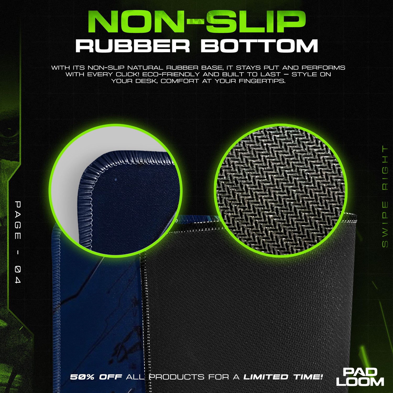 Detailed close-up of Black mouse pad pattern