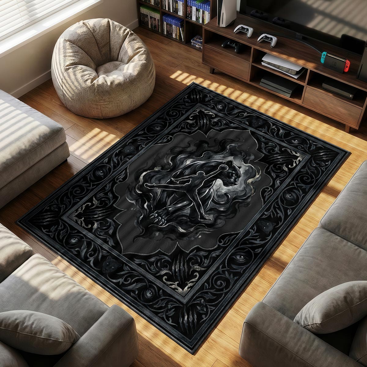 Black Panther themed area rug for Gothic fans