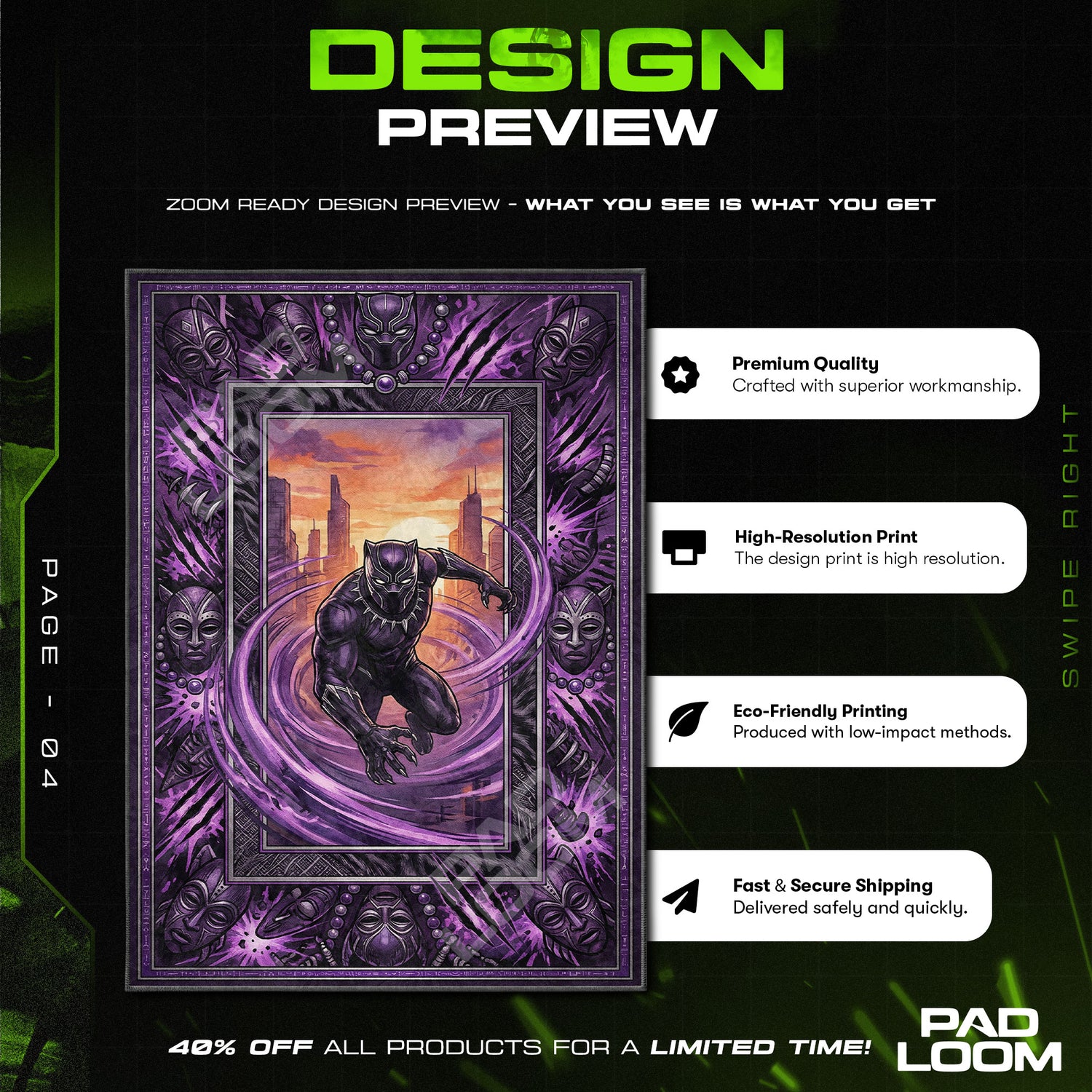 Black Panther Kinetic Surge Rug - Marvel Chair Mat