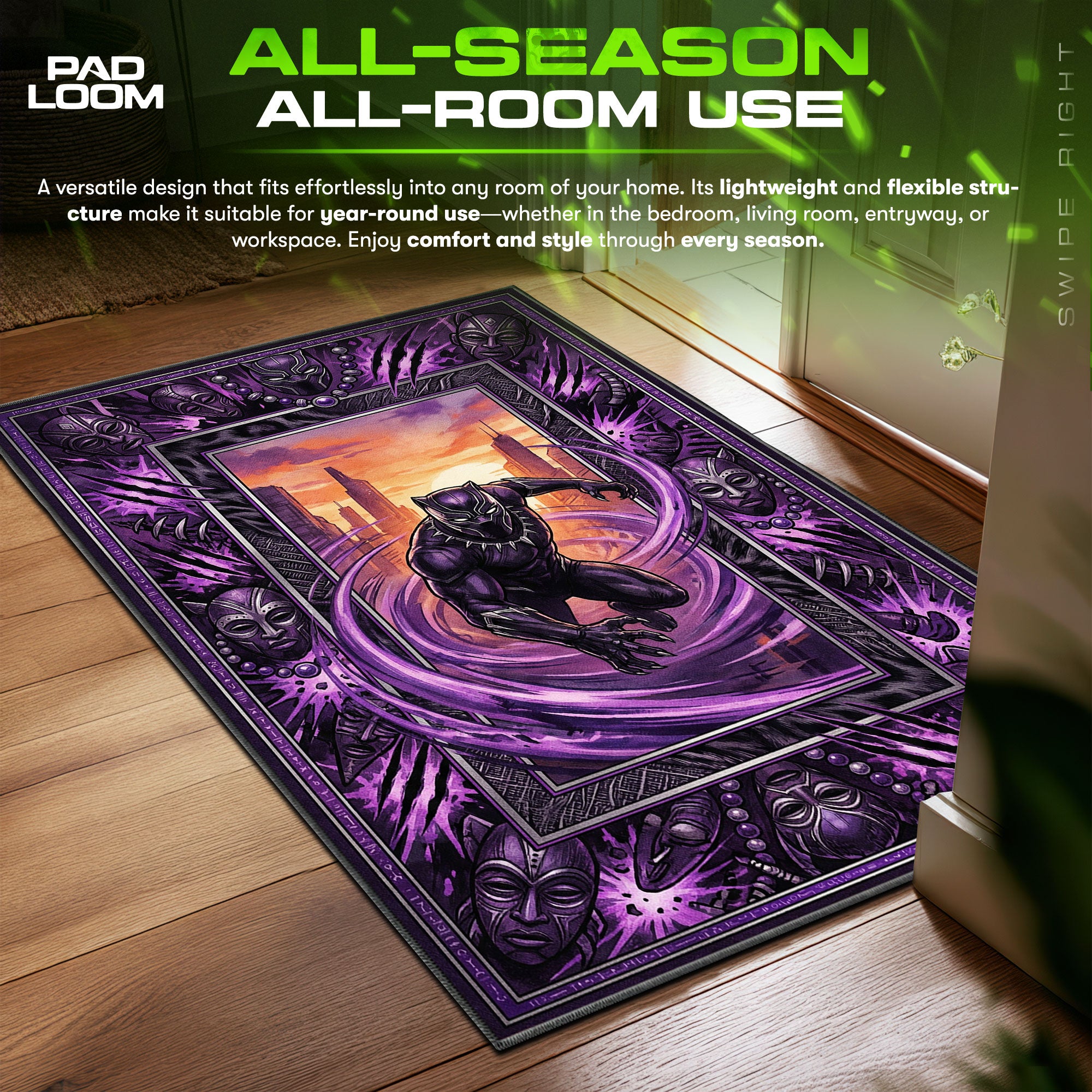 Black Panther Kinetic Surge Rug - Marvel Chair Mat