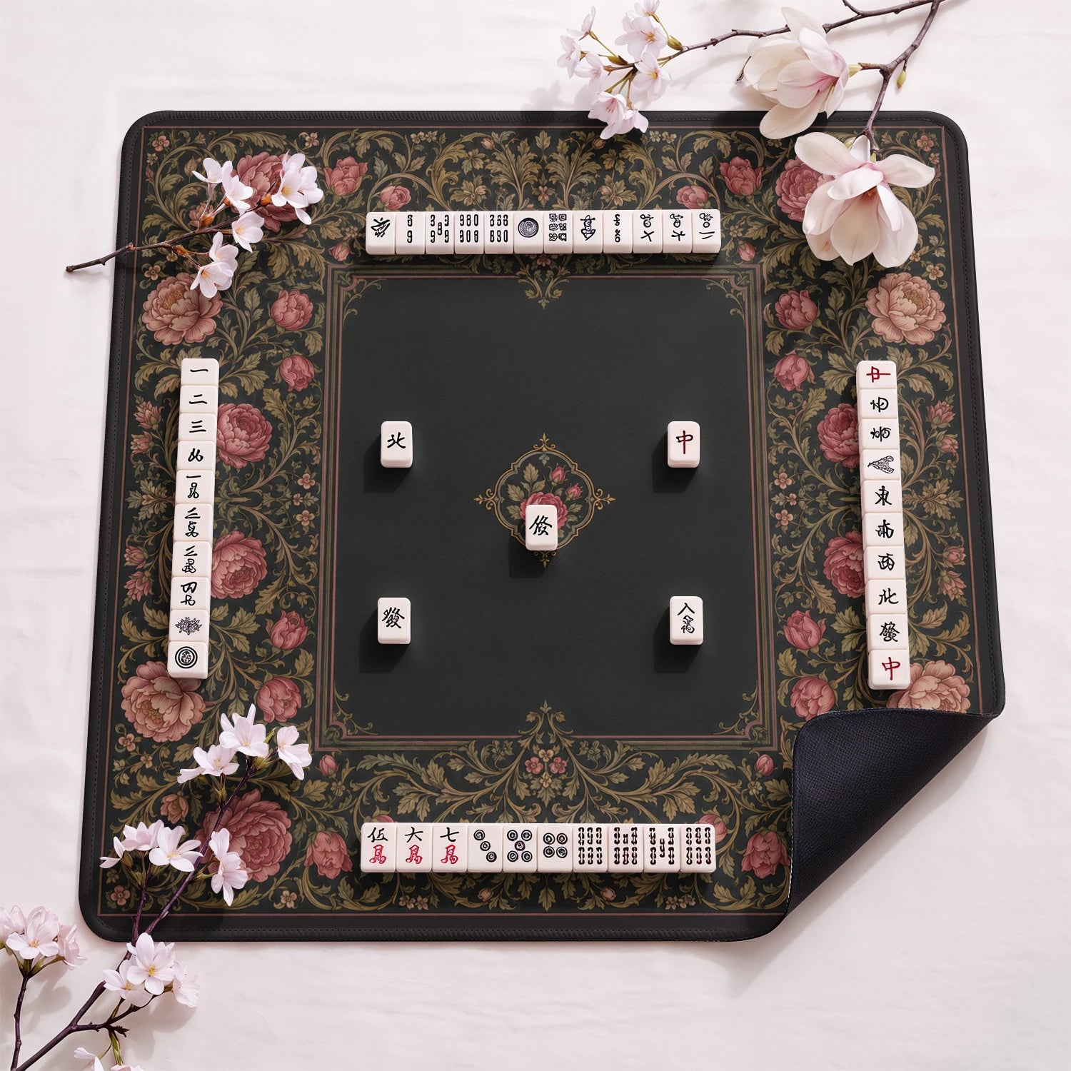 Black Rose Noir Mahjong Mat - Mah Jongg Mat