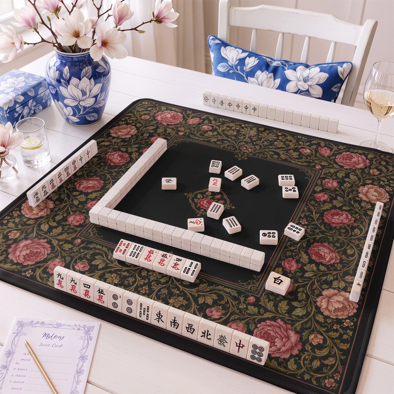 Black Rose Noir Mahjong Mat - Mah Jongg Mat