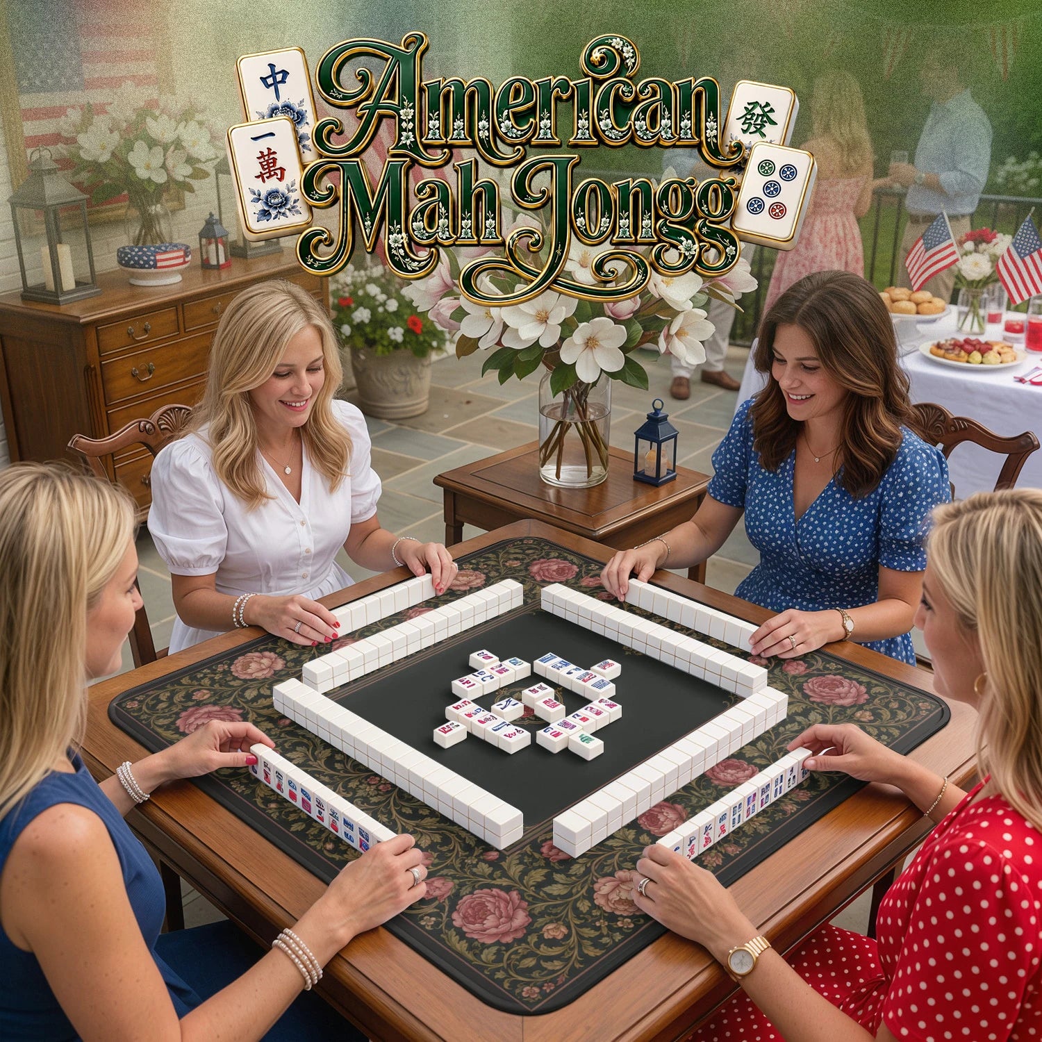 Black Rose Noir Mahjong Mat - Mah Jongg Mat