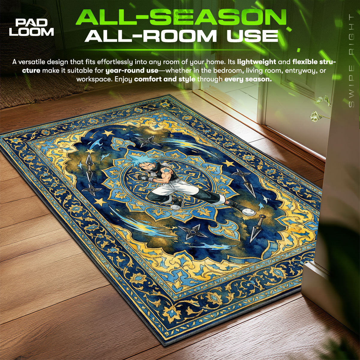 Black Star Ninja Assassin Soul Eater Chair fan rug — premium quality print