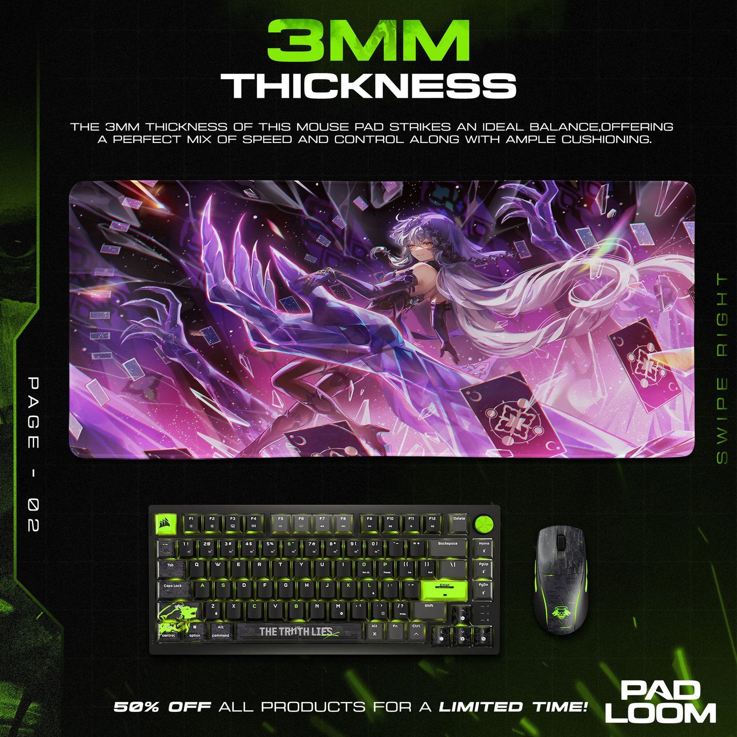 Black Swan Crystal Veil Mouse Pad, Anime Gaming Desk Mat Padloom
