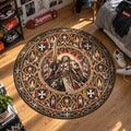 Black Templar Candlelit Warhammer 40K round rug in a styled room - Warhammer 40K chair mat