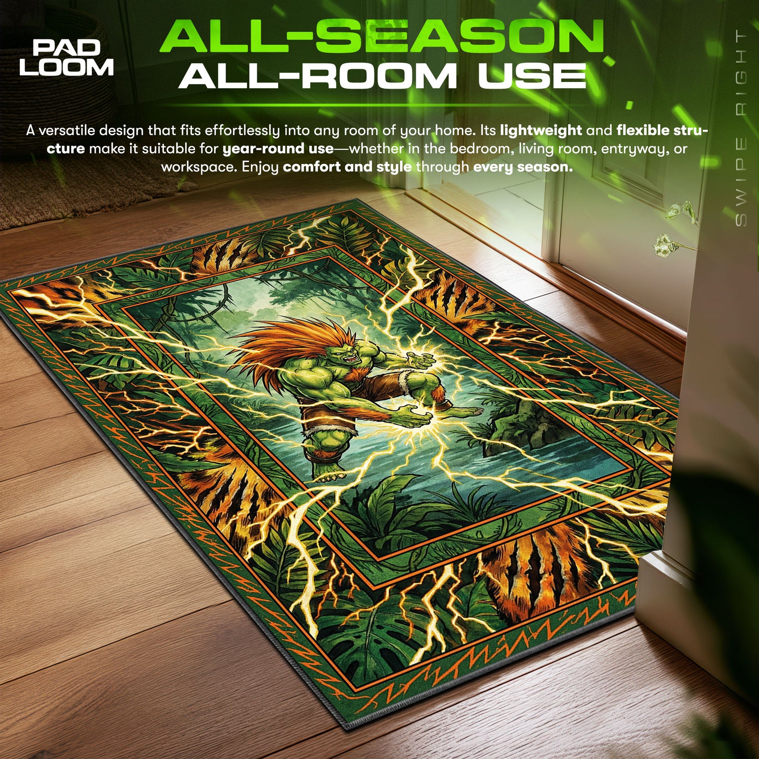 Blanka Electric Thunder Street Fighter Chair fan rug — premium quality print