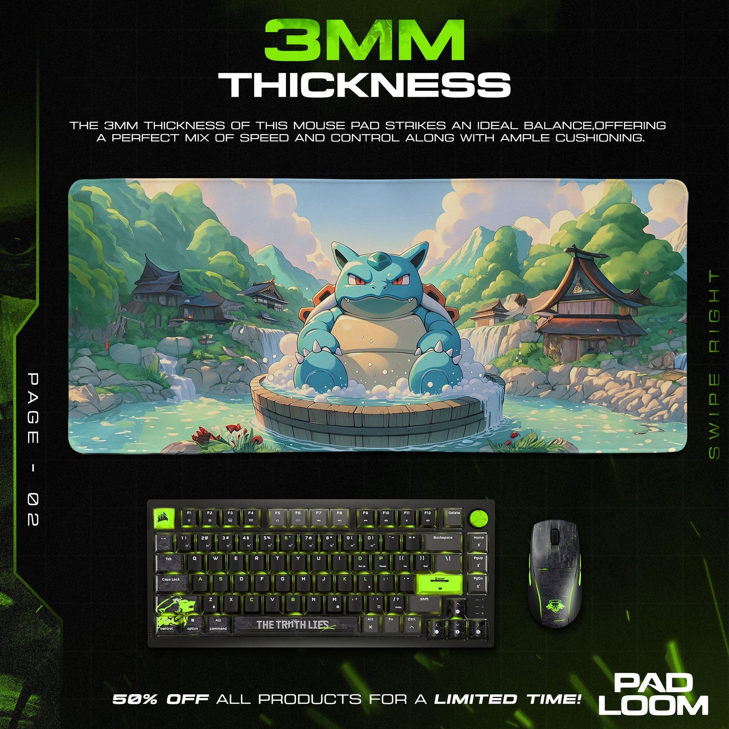 Blastoise Hot Spring Mouse Pad, Pokémon Gaming Desk Mat Padloom