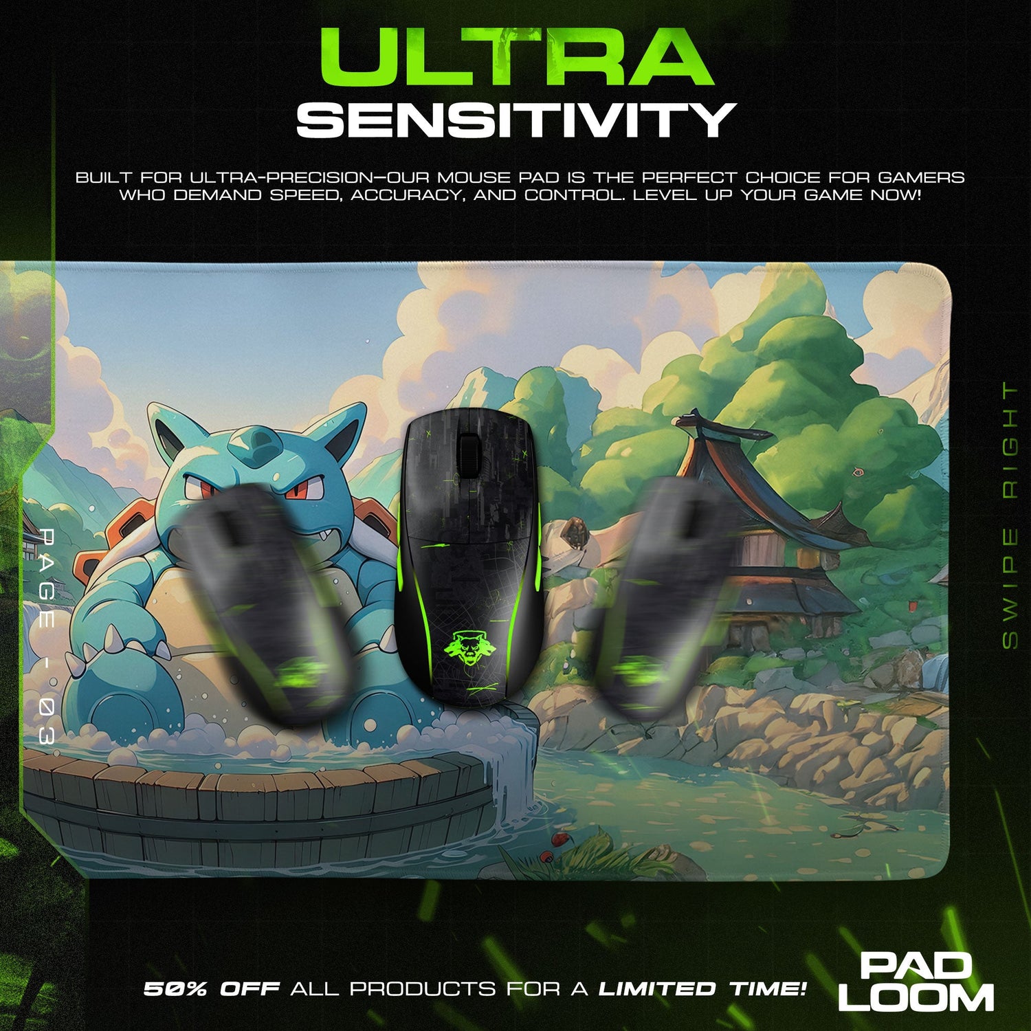 Blastoise Hot Spring Mouse Pad, Pokémon Gaming Desk Mat Padloom