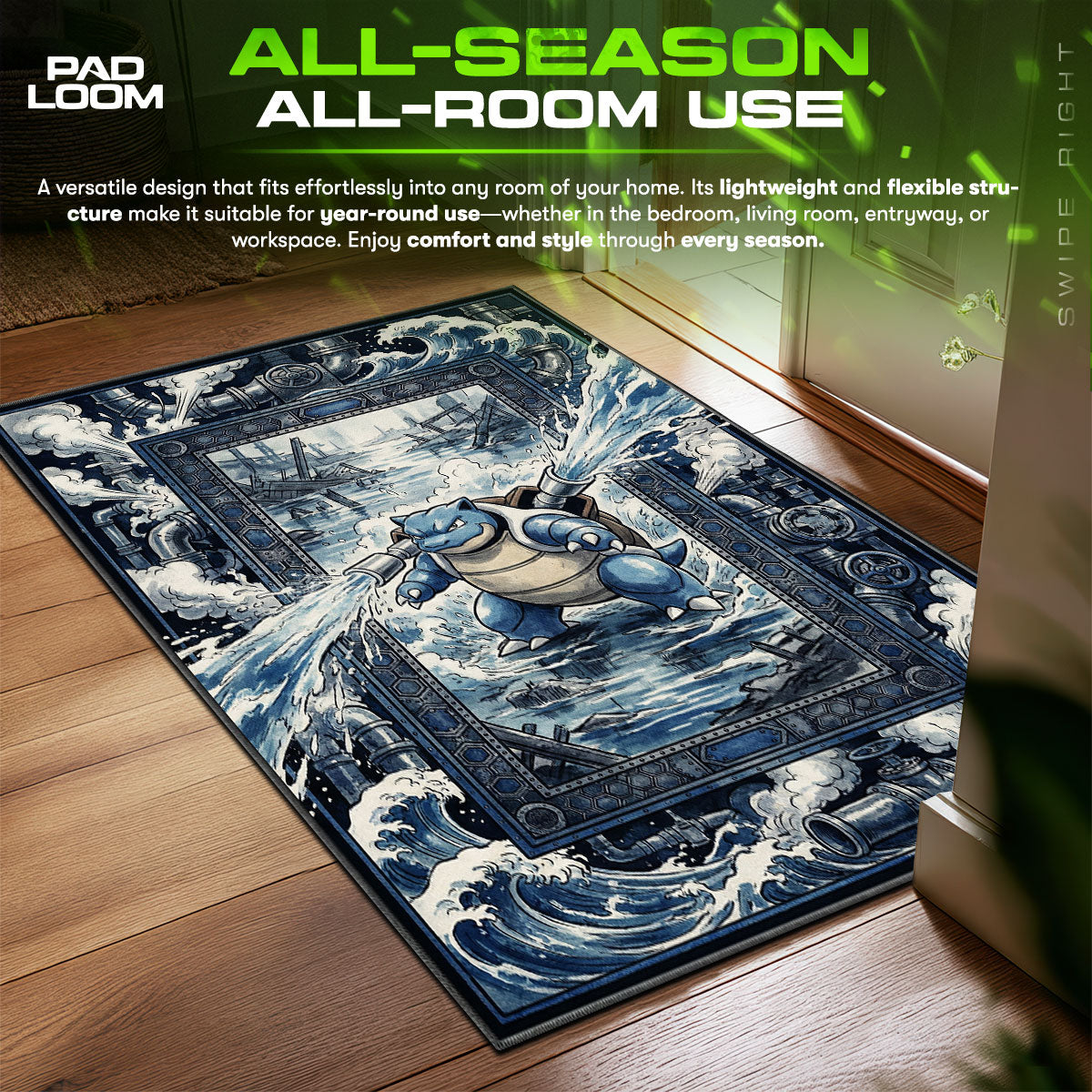 Blastoise Hydro Cannon Industrial Chair fan rug — premium quality print