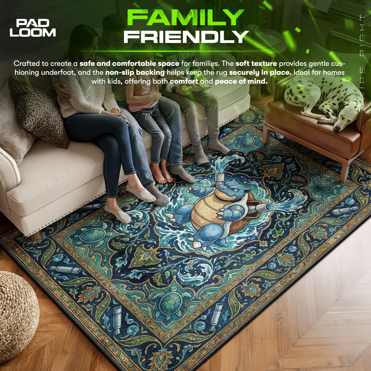Blastoise area rug showing full Pokemon artwork