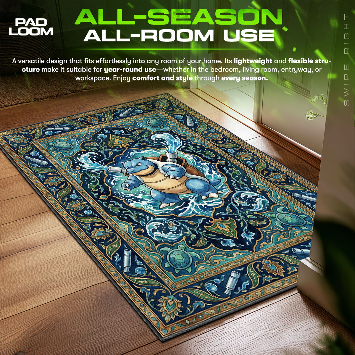 Blastoise Hydro Cannon Chair fan rug — premium quality print