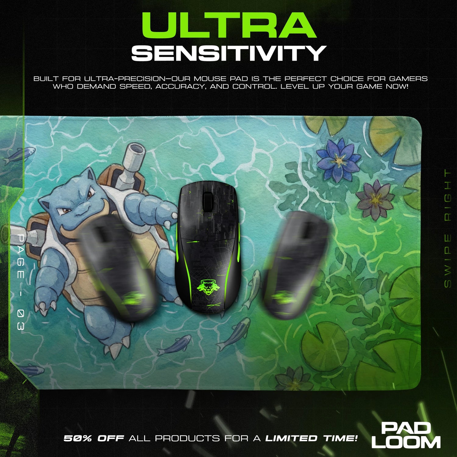 Blastoise Lily Pond Mouse Pad - Pokemon Desk Mat