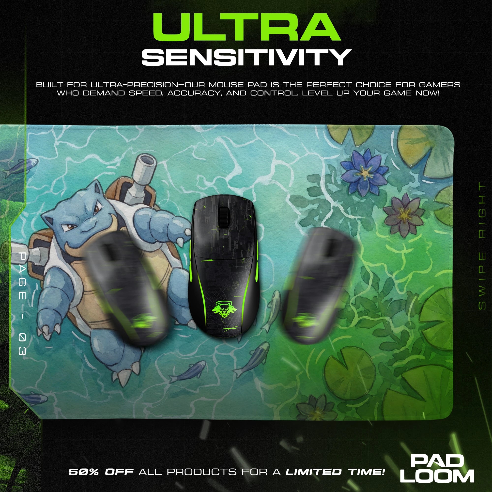 Blastoise Lily Pond Mouse Pad - Pokemon Desk Mat