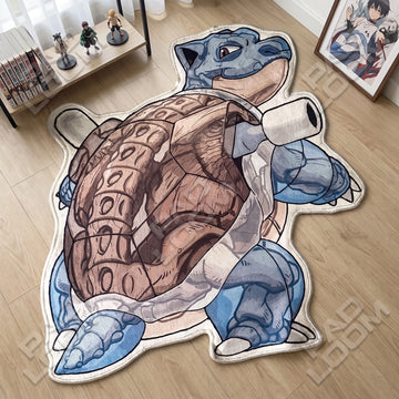 Blastoise shaped area rug, die-cut anime bedroom rug