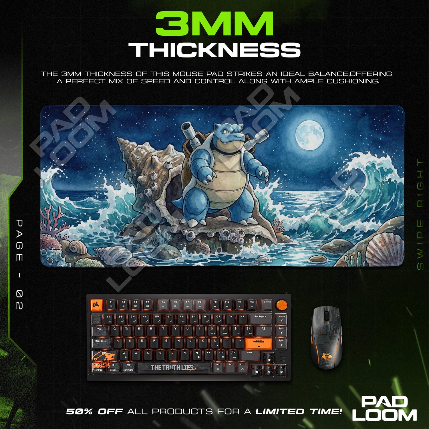 Blastoise Starlit Tide Mouse Pad - Pokemon Desk Mat