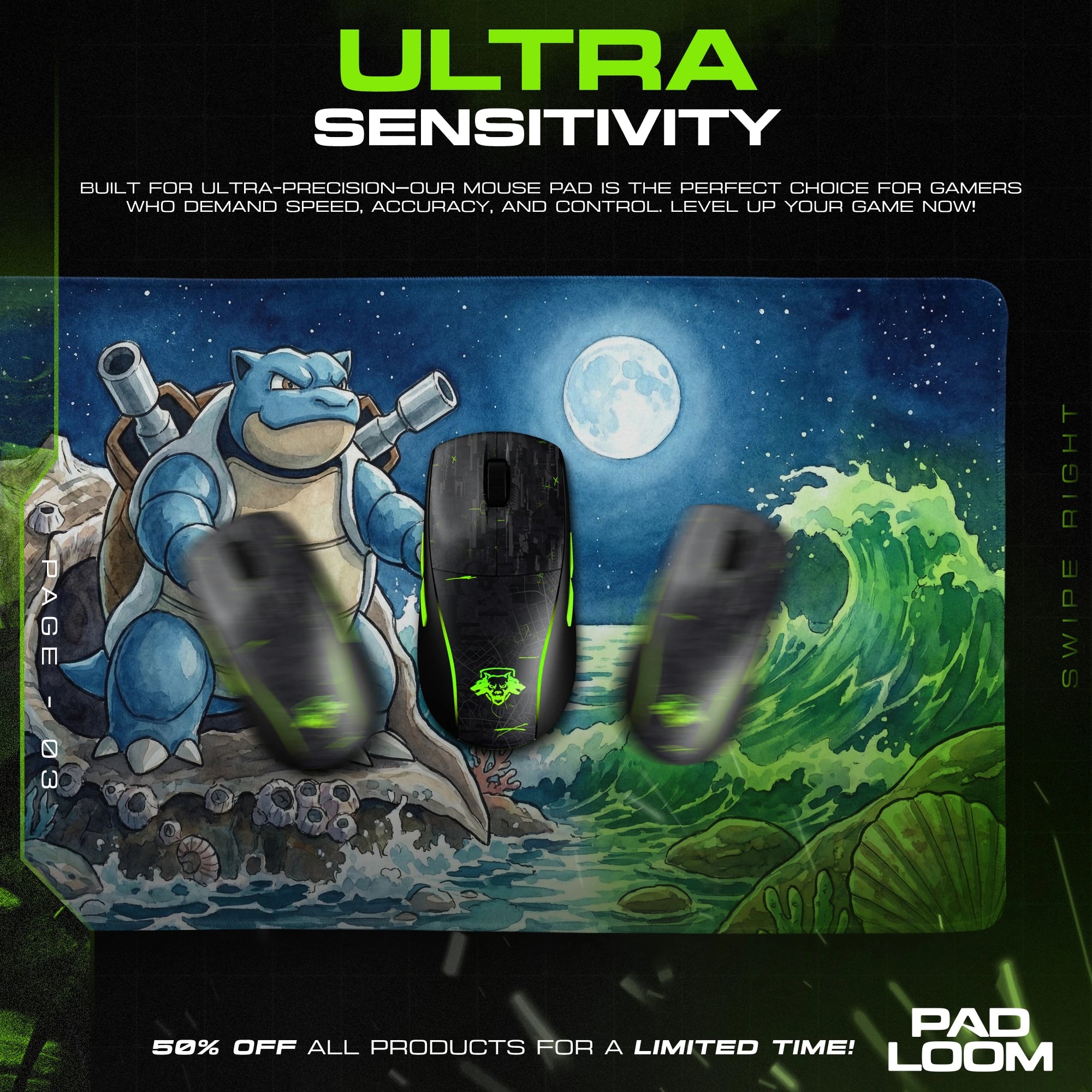 Blastoise Starlit Tide Mouse Pad - Pokemon Desk Mat
