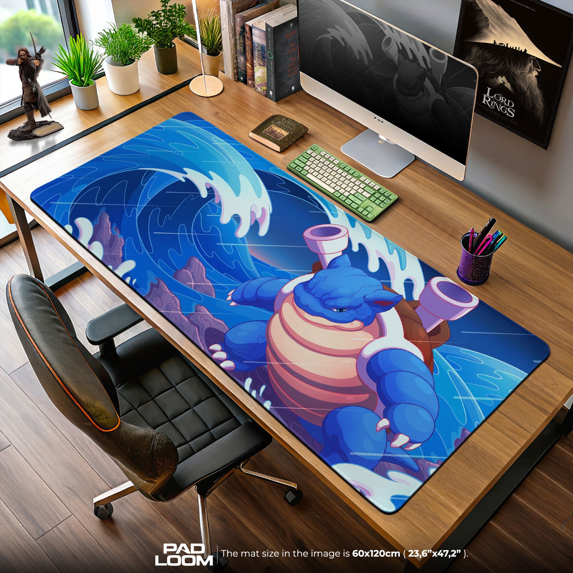 Blastoise Water Cannon Mouse Pad, Ocean Wave Gaming Desk Mat