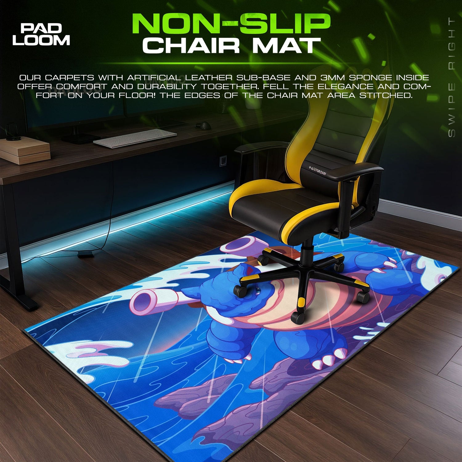 Blastoise Water Cannon Mouse Pad, Ocean Wave Gaming Desk Mat Padloom