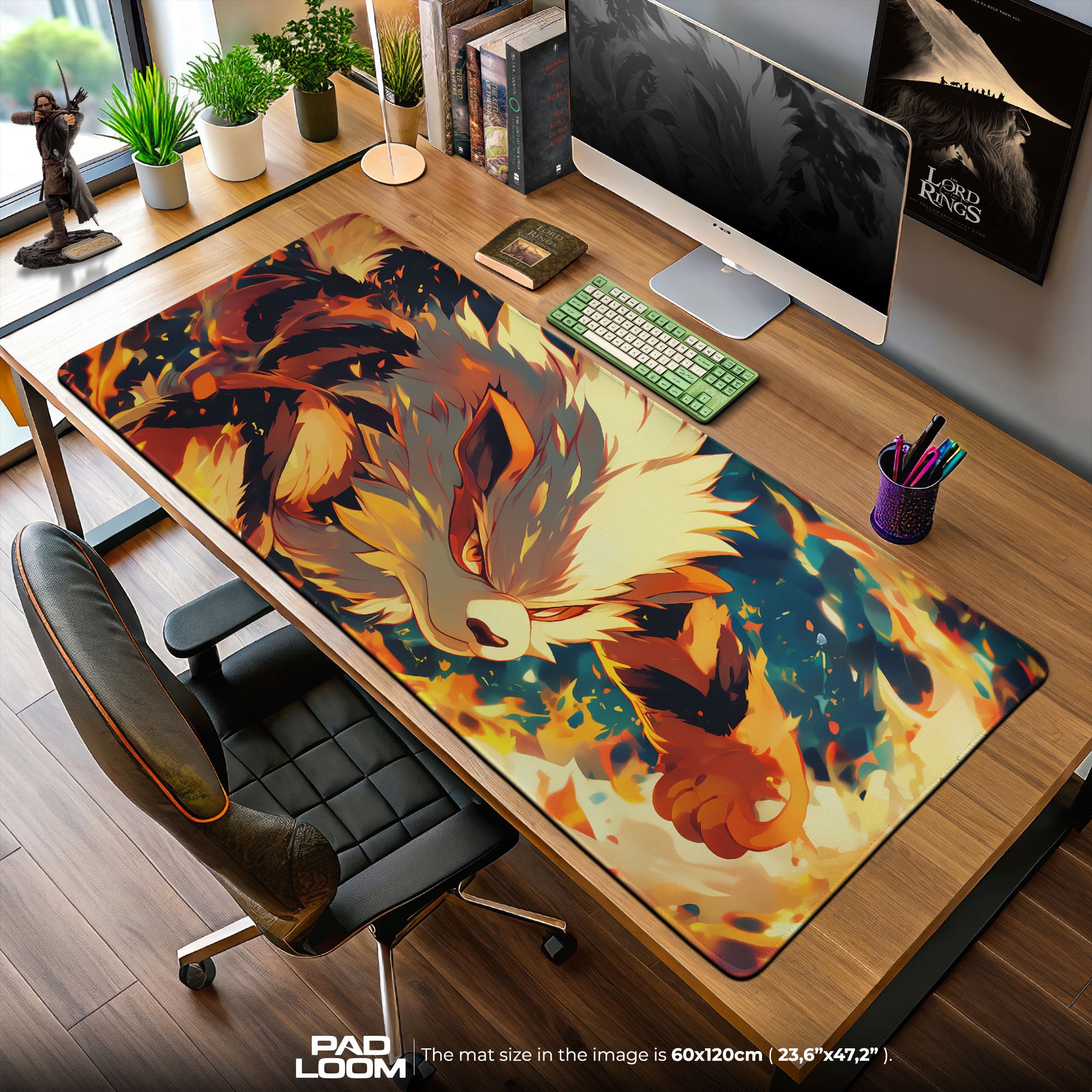 Blazing Mane Arcanine Mouse Pad, Fire Pokémon Gaming Desk Mat