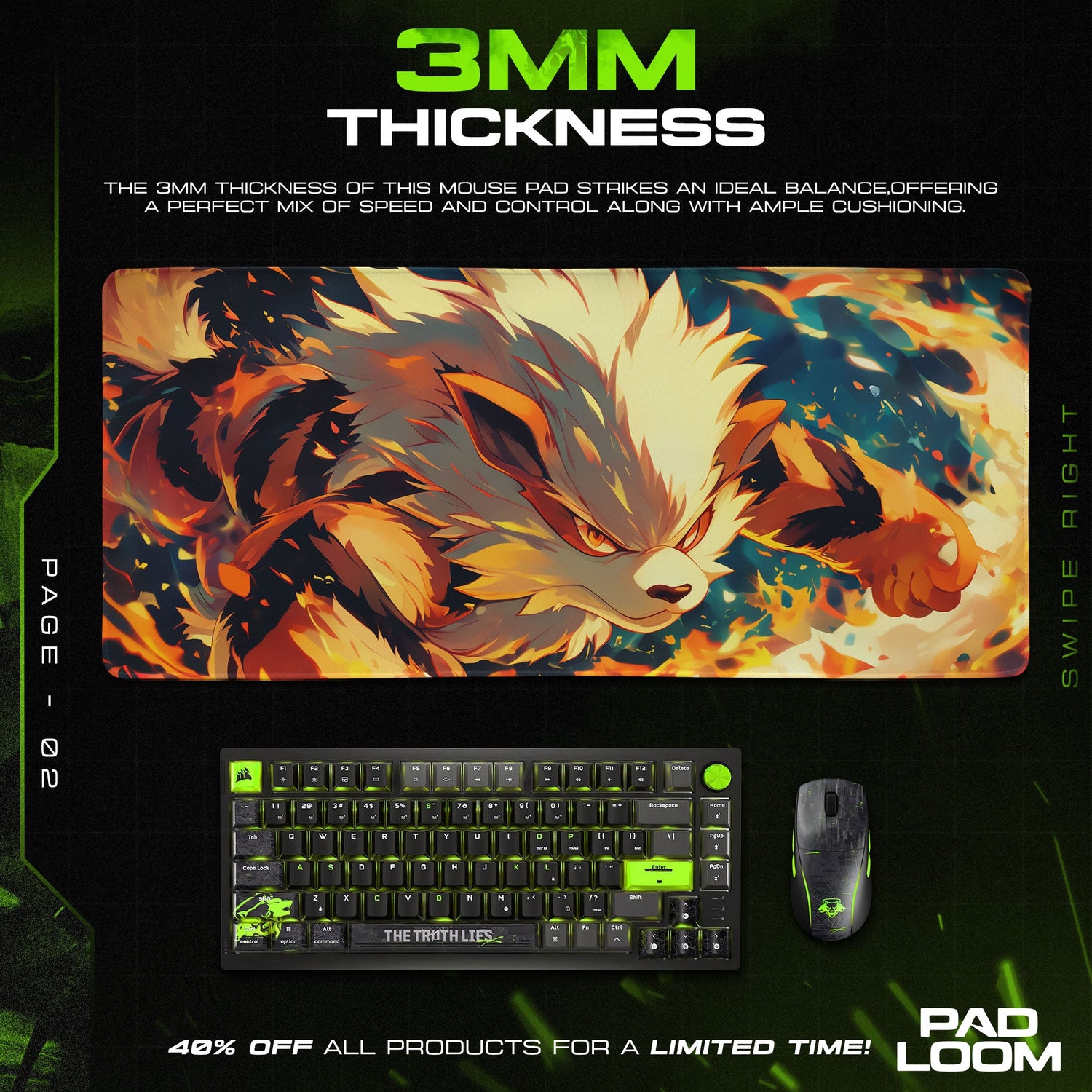 Blazing Mane Arcanine Mouse Pad, Fire Pokémon Gaming Desk Mat Padloom