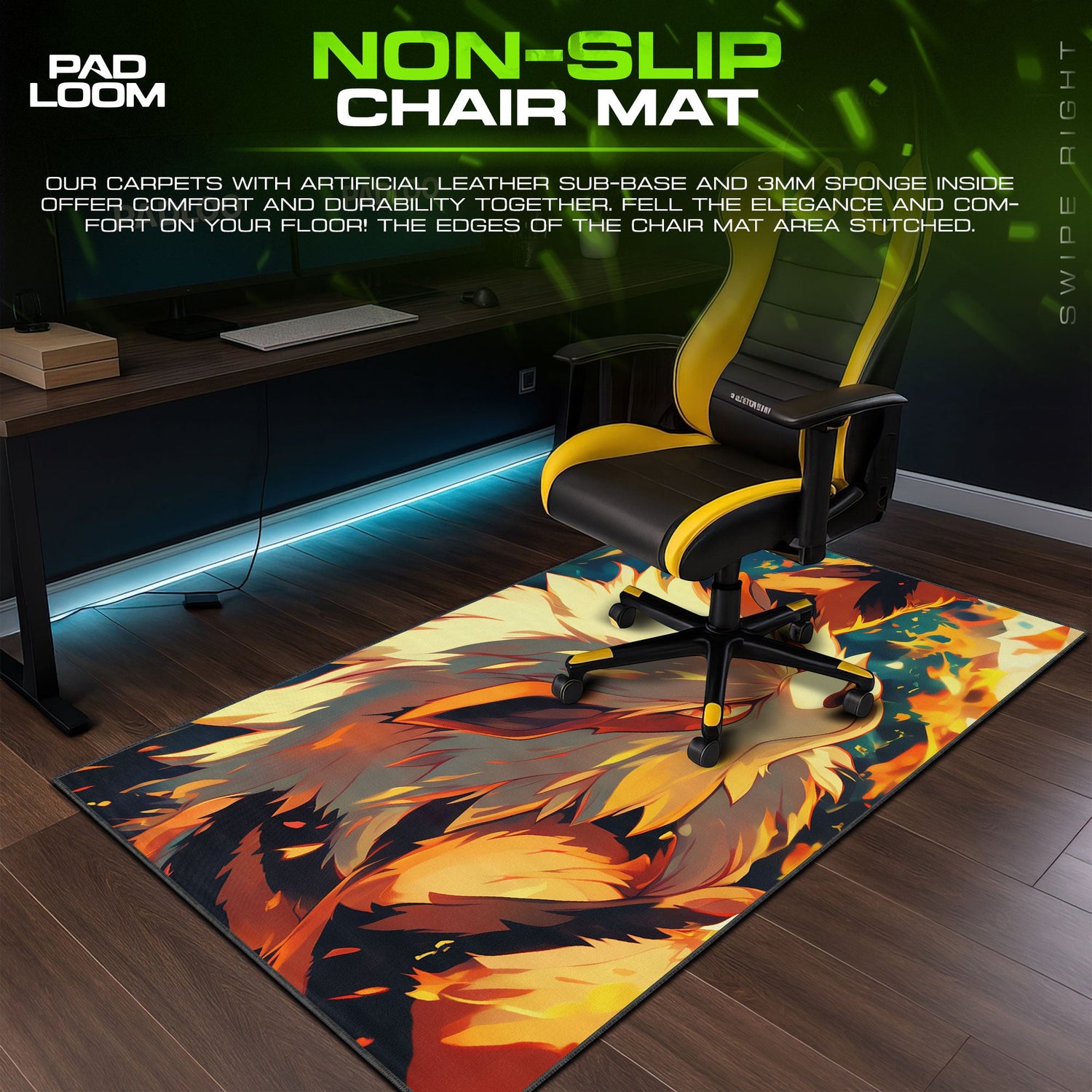 Blazing Mane Arcanine Mouse Pad, Fire Pokémon Gaming Desk Mat Padloom