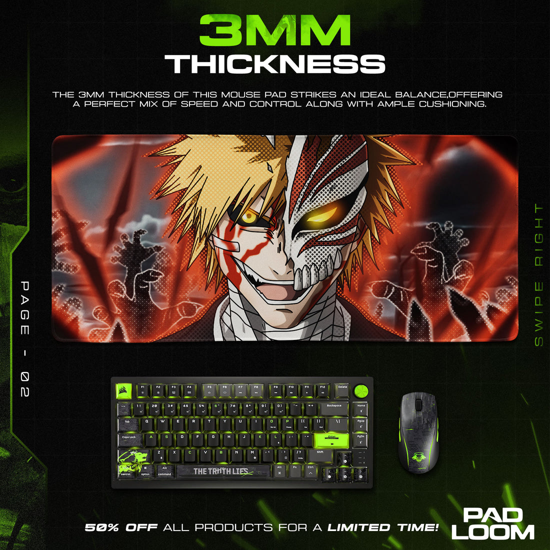 Bleach Hollow Mask Ichigo Mouse Pad, Anime Gaming Desk Mat