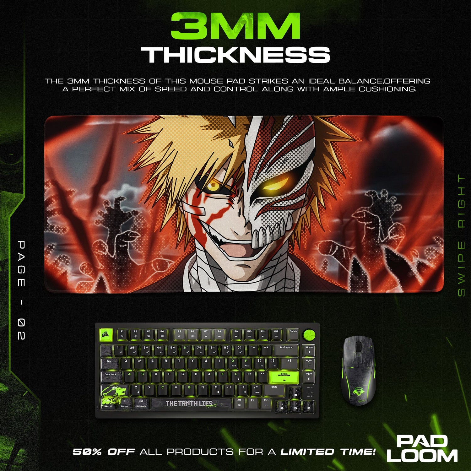 Bleach Hollow Mask Ichigo Mouse Pad, Anime Gaming Desk Mat Padloom
