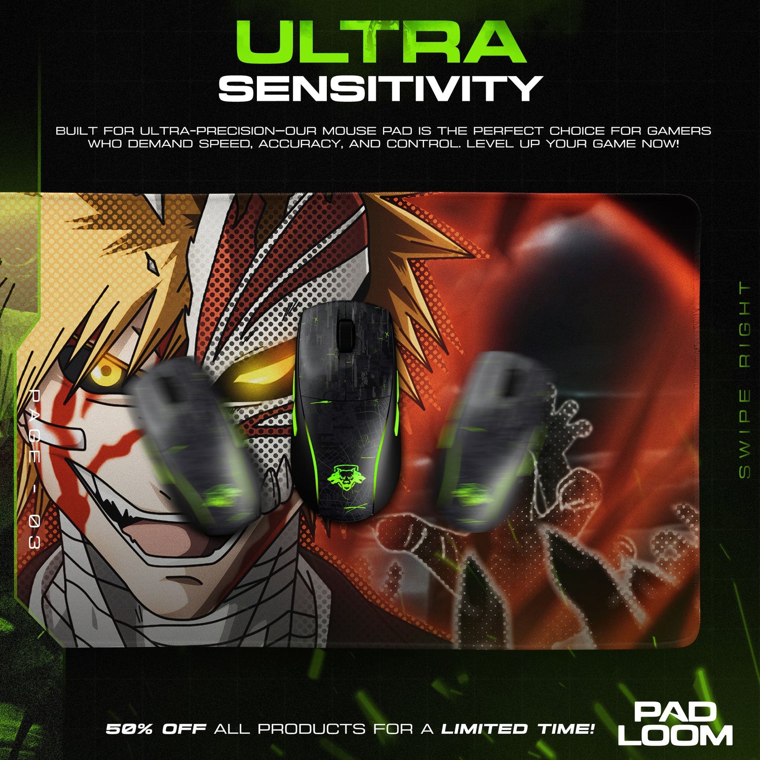 Bleach Hollow Mask Ichigo Mouse Pad, Anime Gaming Desk Mat Padloom