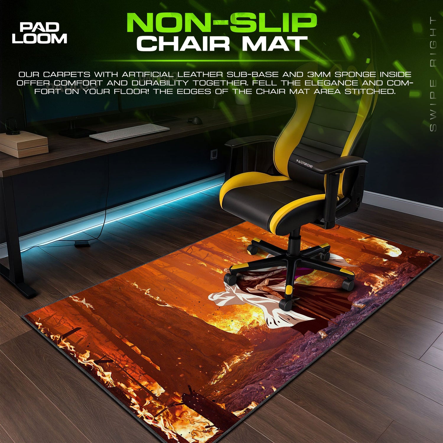 Bleach Yamamoto Flames Mouse Pad, Anime Gaming Desk Mat Padloom