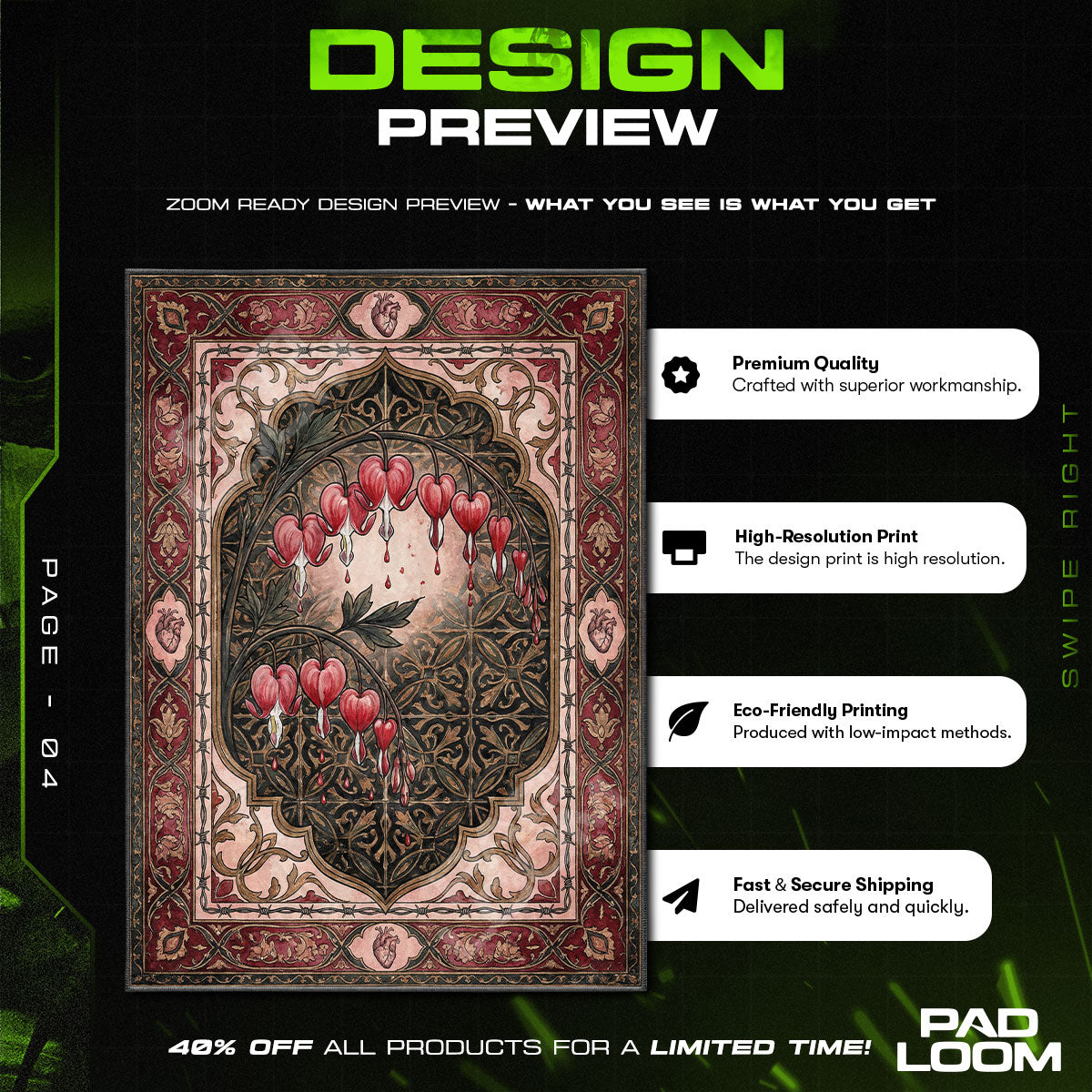 Bleeding Heart Flower Botanical Area rug — main product view