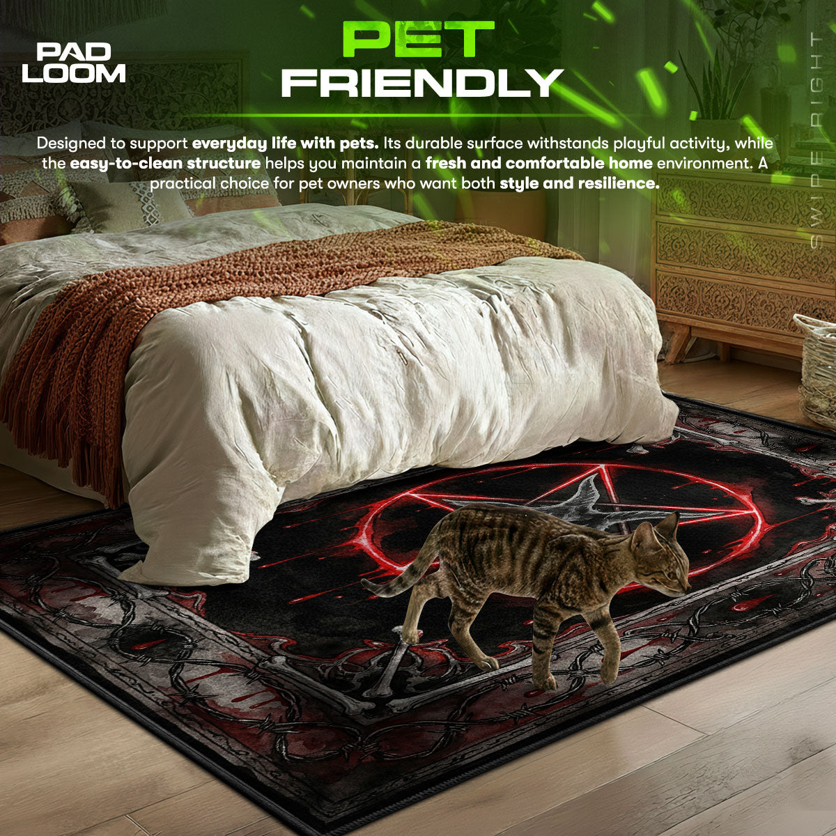 Blood Pentagram themed area rug for home decor fans