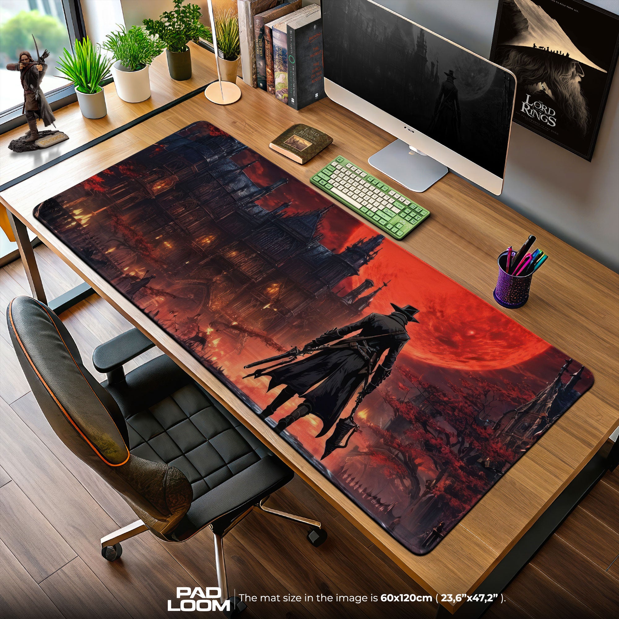 Bloodborne Mouse Pad, Red Moon Cathedral Hunter Game Desk Mat – Padloom