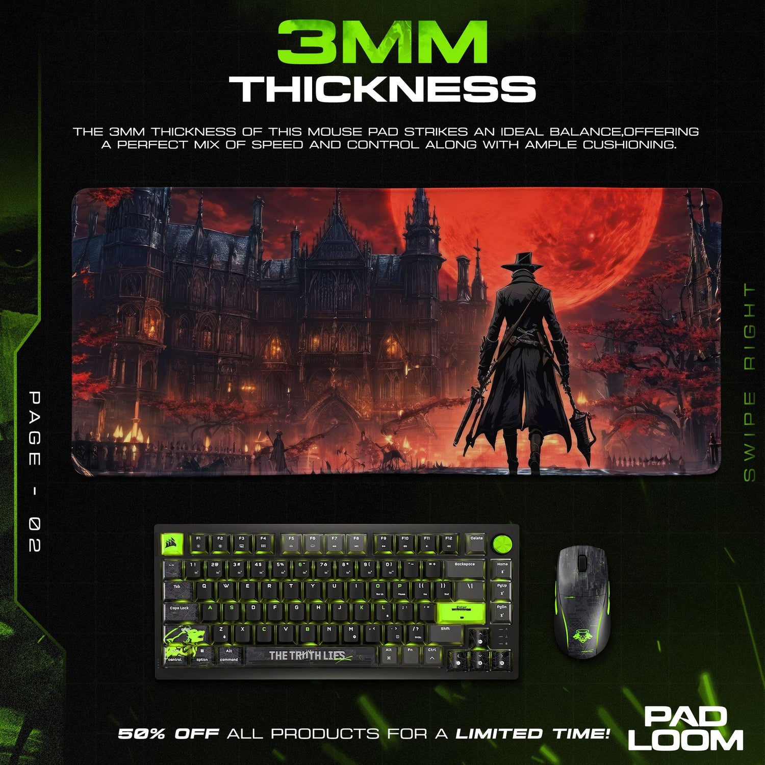Bloodborne Mouse Pad, Red Moon Cathedral Hunter Game Desk Mat Padloom