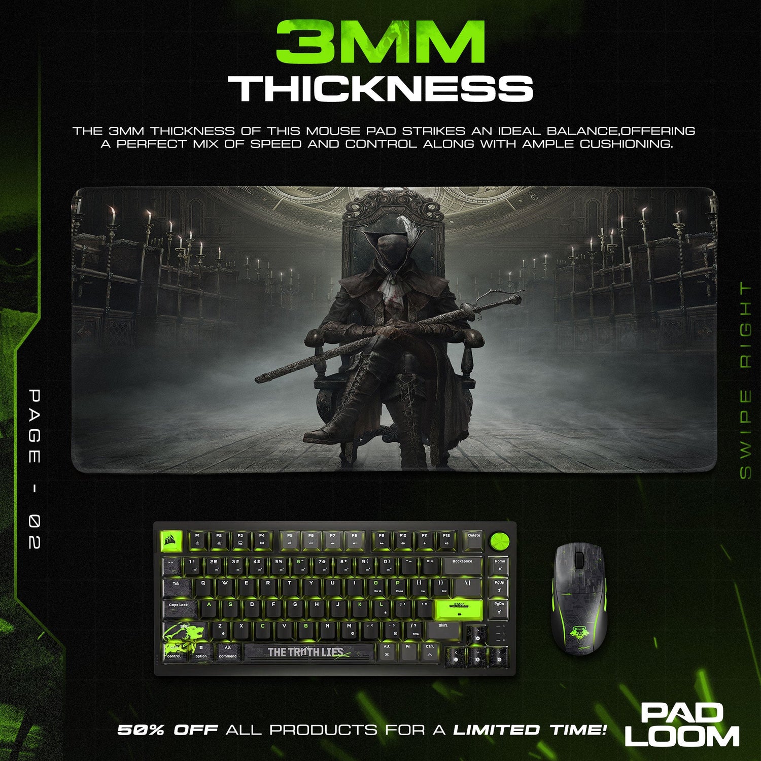 Bloodborne Mouse Pad, Throne Hunter Gothic Game Desk Mat Padloom
