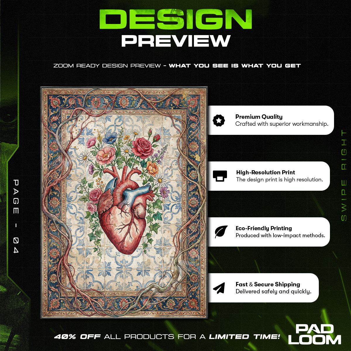 Blooming Anatomical Heart Valentine's Day Art Area rug — main product view