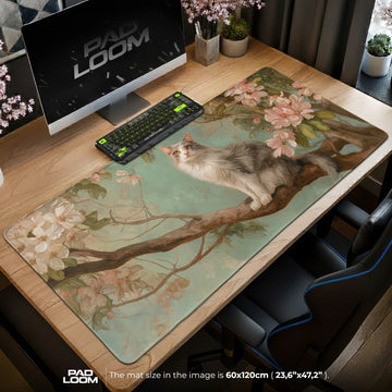 Blossom Branch Cat Mouse Pad - Oil Painting Desk Mat