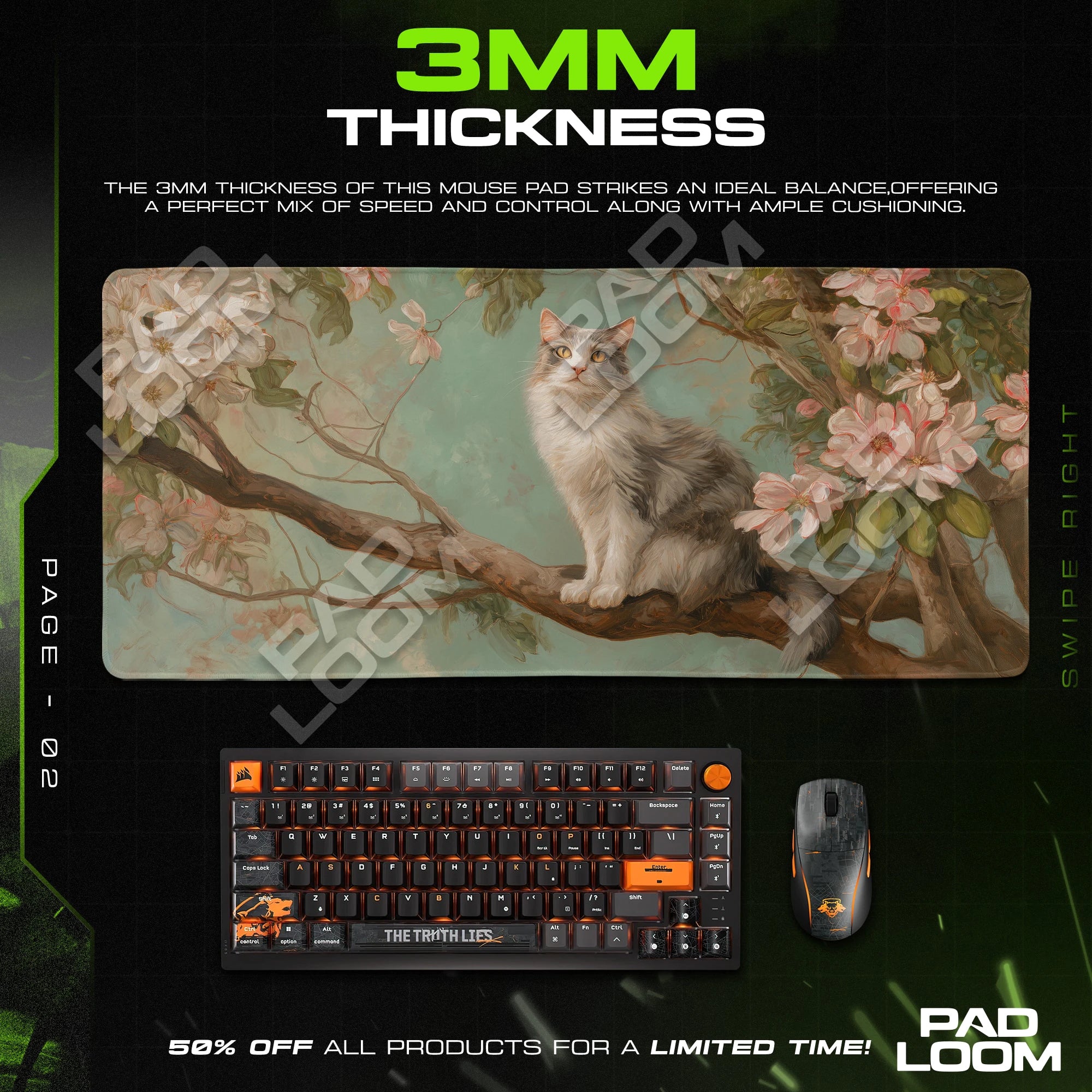Blossom Branch Cat Mouse Pad - Oil Painting Desk Mat