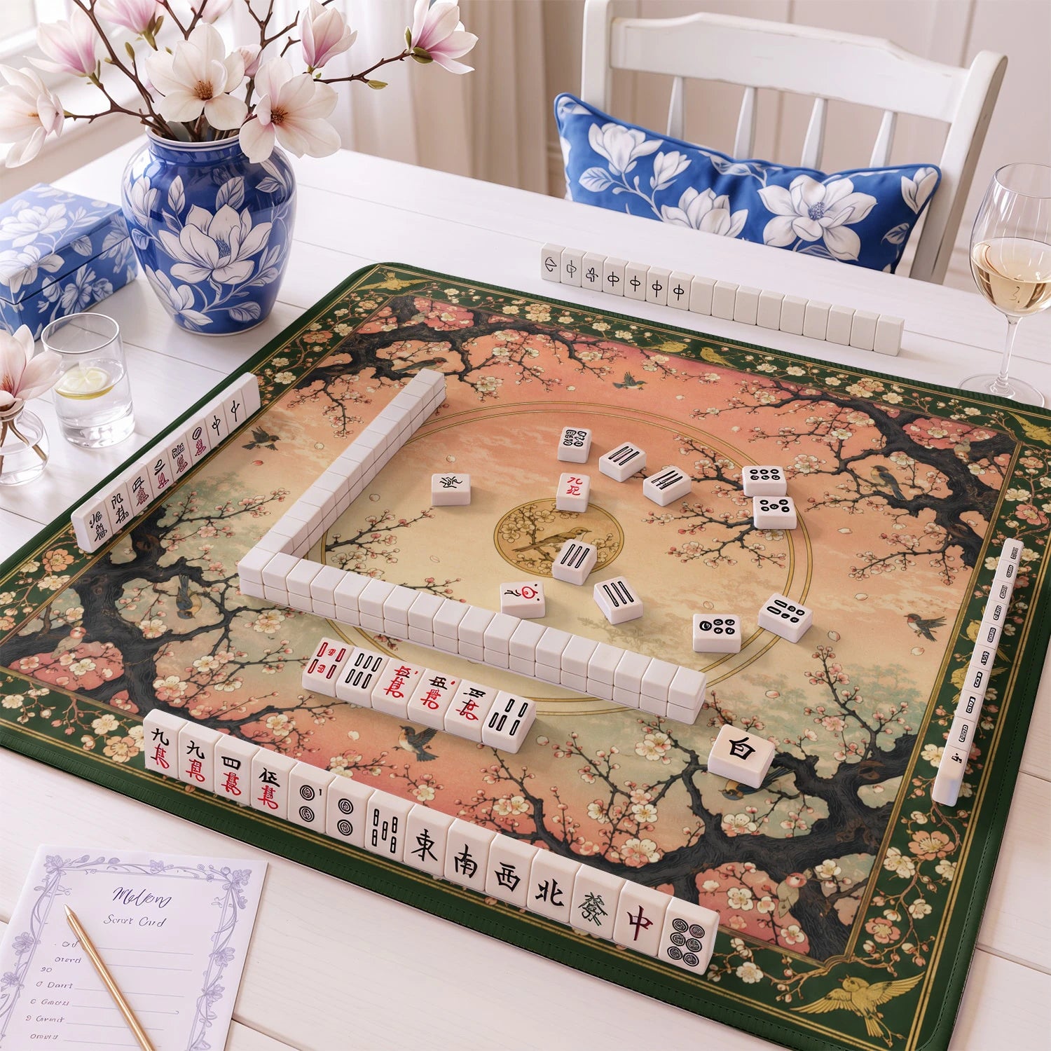Blossom Sunset mahjong mat – M (60x60 cm) and L (81x81 cm) sizes