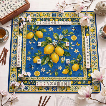 Blue Amalfi Lemon Mahjong Mat – neoprene mah jongg table mat