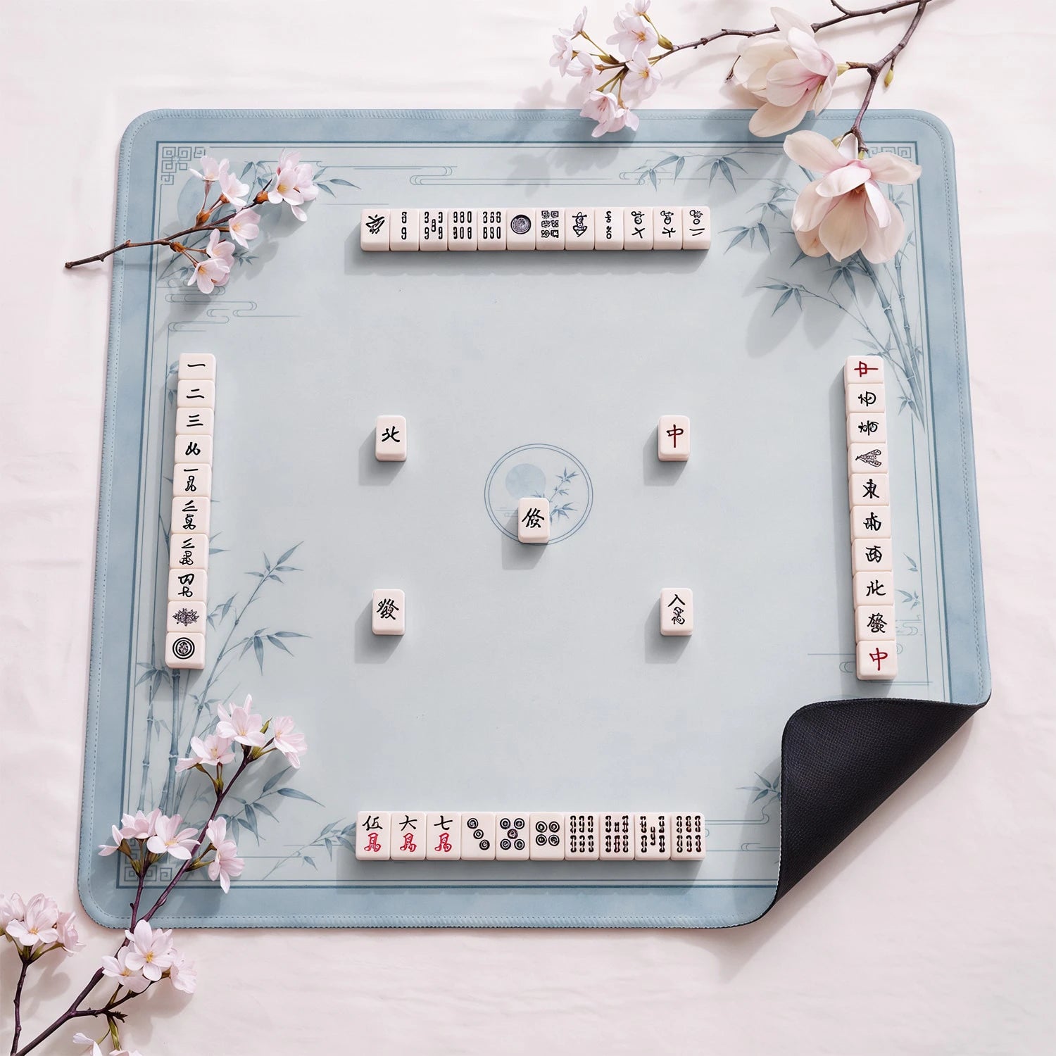 Blue Bamboo Moon Mahjong Mat - Mah Jongg Mat