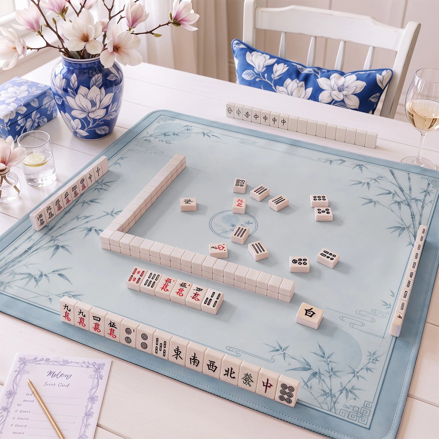 Blue Bamboo Moon Mahjong Mat - Mah Jongg Mat