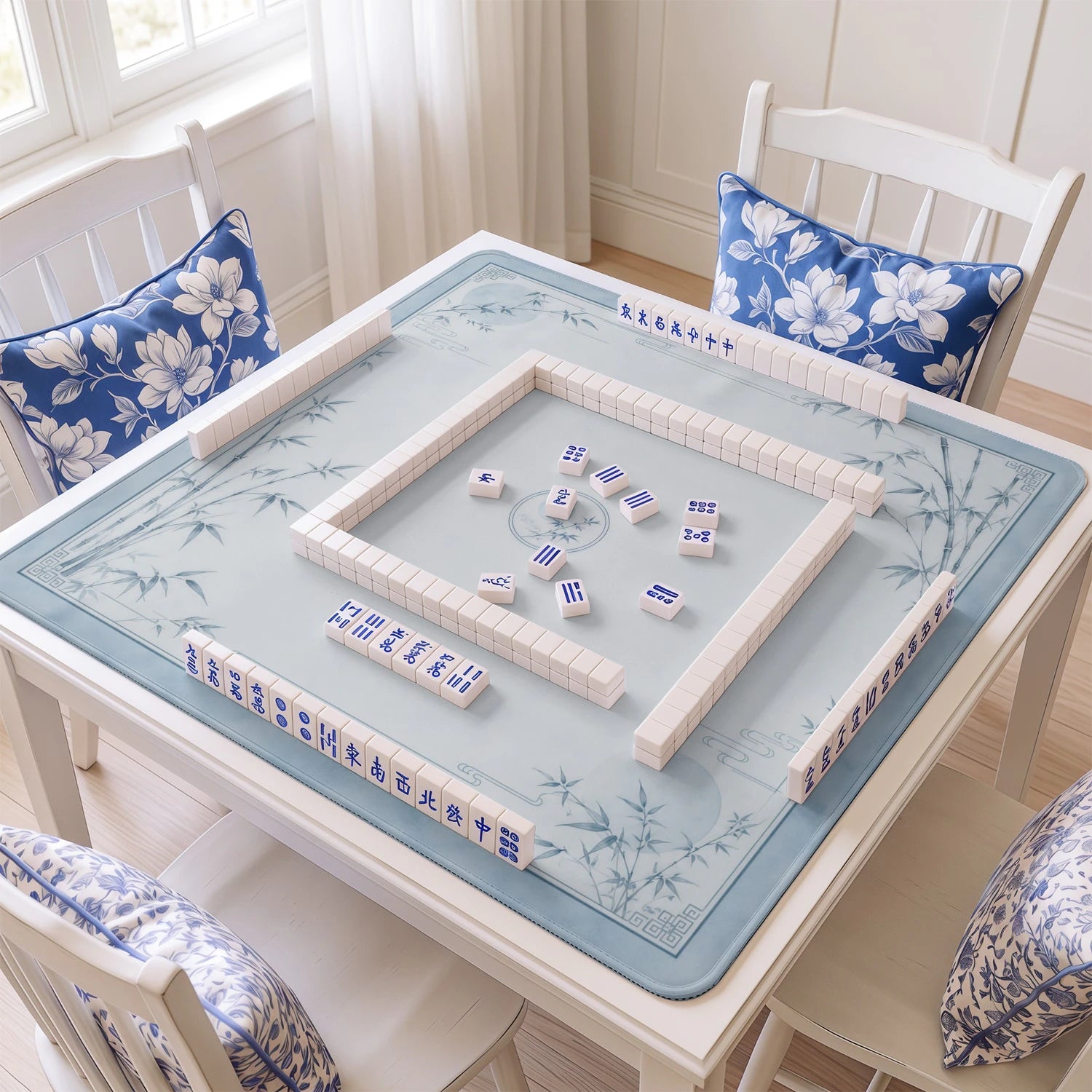 Blue Bamboo Moon Mahjong Mat - Mah Jongg Mat