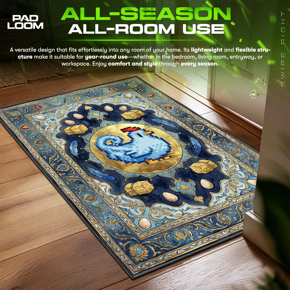 Blue Chicken Pixel Farm Stardew Valley Chair fan rug — premium quality print