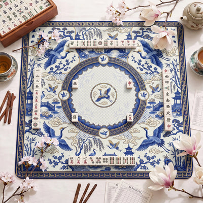 Blue Chinoiserie Crane Mahjong-Matte - Mahjong-Matte