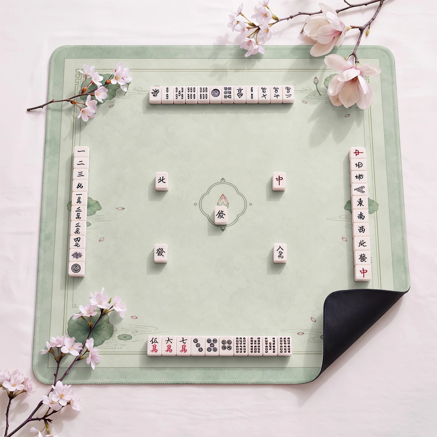 Blue Chinoiserie Pavilion Mahjong Mat - Mahjong