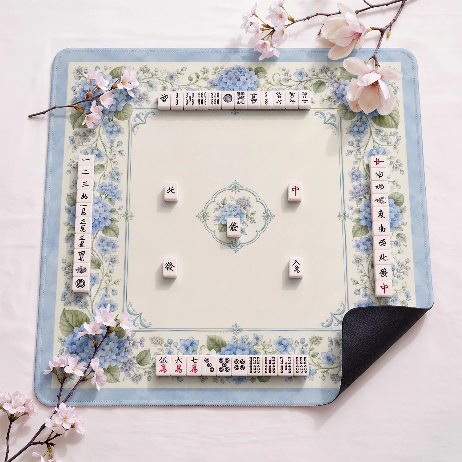 Blue Cottage Hydrangea Mahjong Mat - Mahjong Mat